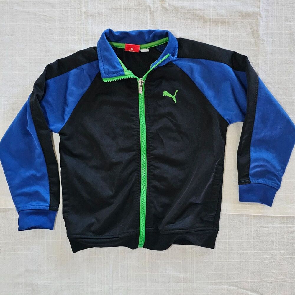 Kids Puma Zip Up Jacket in Black Blue & Green sz 4T